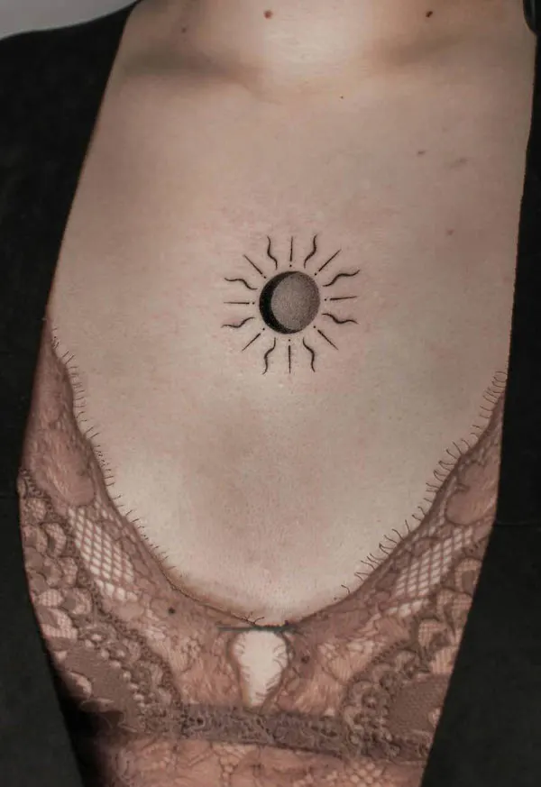 Sun and moon chest tattoo by @melty.pokes