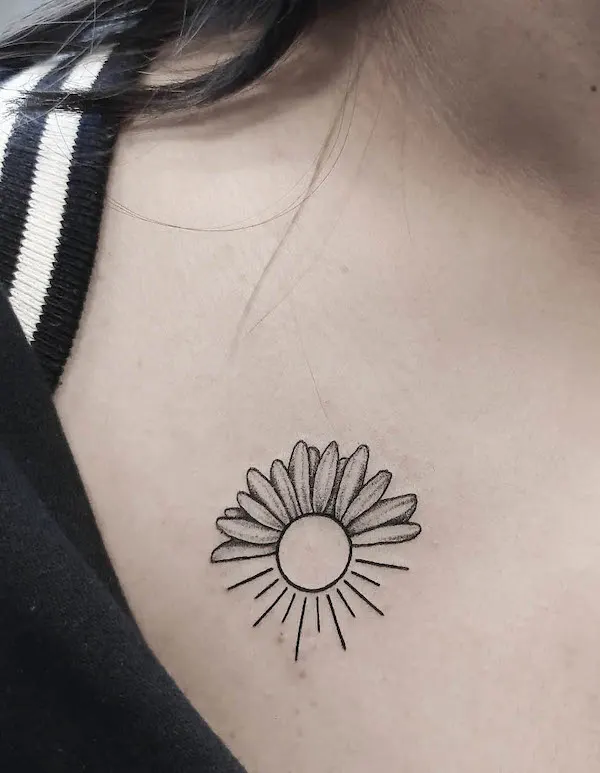 Sunflower and sun tattoo by @rebelkumar148