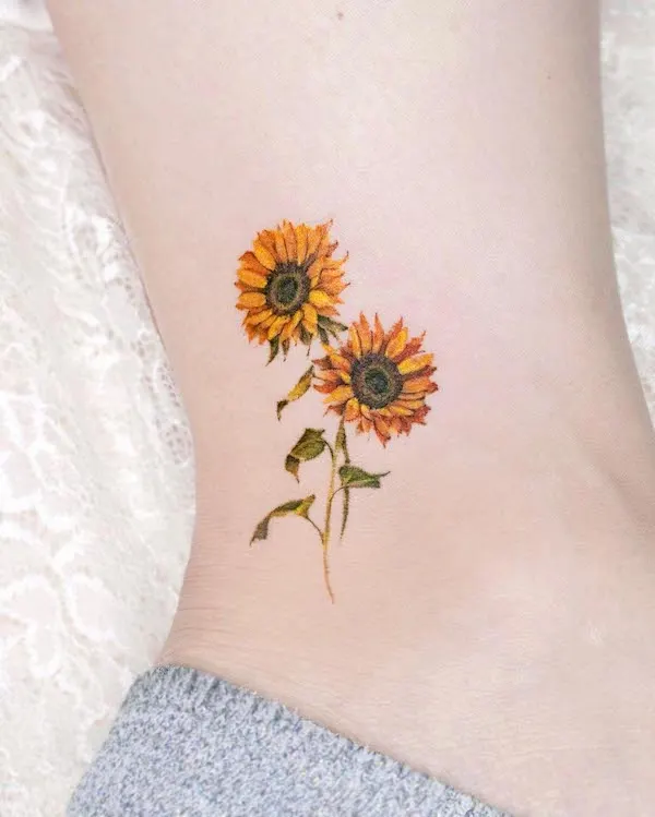 Sunflower tattoo located on the ankle