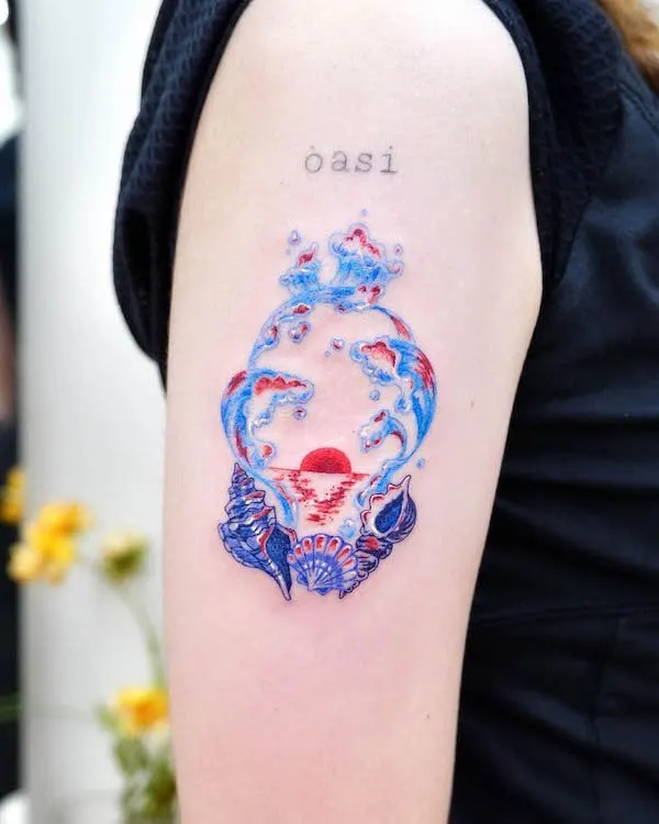 Water and sun tattoo by @second.pin