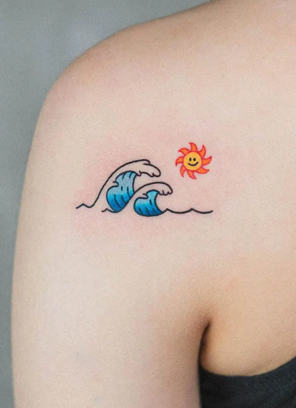 Cute waves and sun tattoo by @bongkee