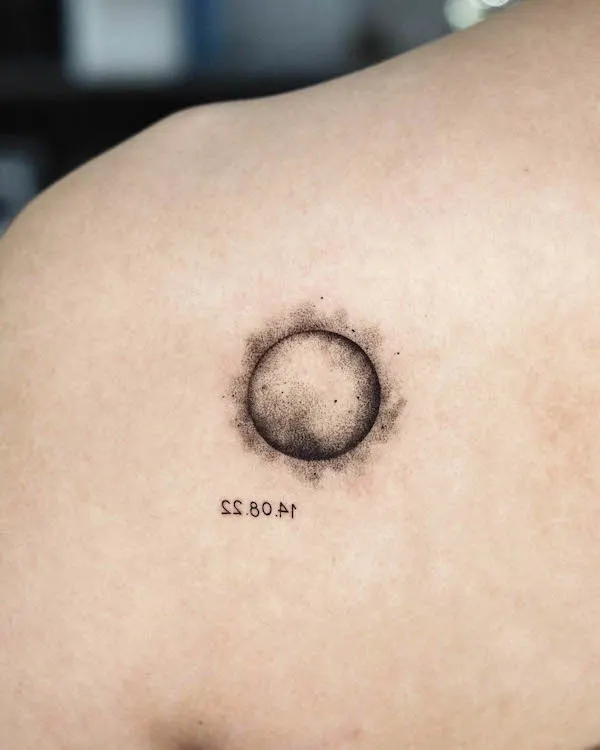 Small sun shoulder tattoo by @sun_t_tt