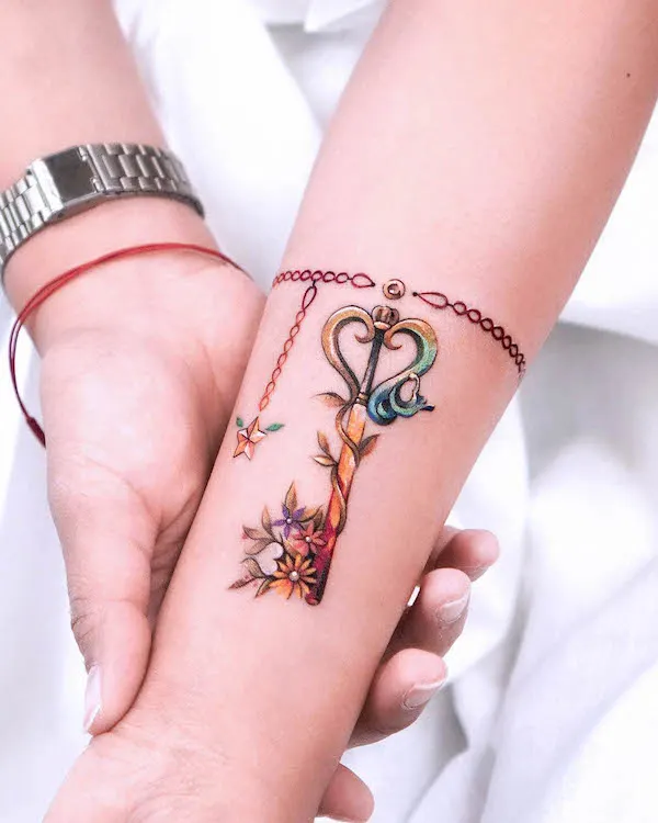 Antique key tattoo by @eden_tattoo_