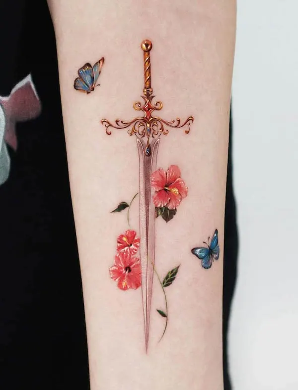 Tattoo uploaded by AnimeHenryColour Tattoo  Anime sword tattoo   Tattoodo