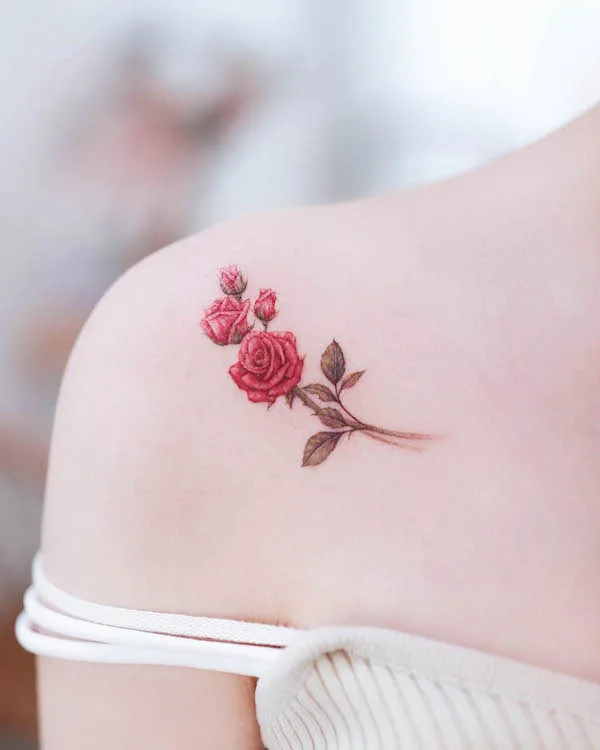 Beautiful intricate rose shoulder tattoo by @tattoo.haneul