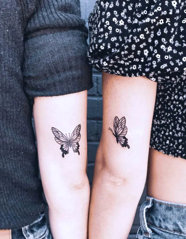 Beautiful sister tattoos by @butterbeetattoo