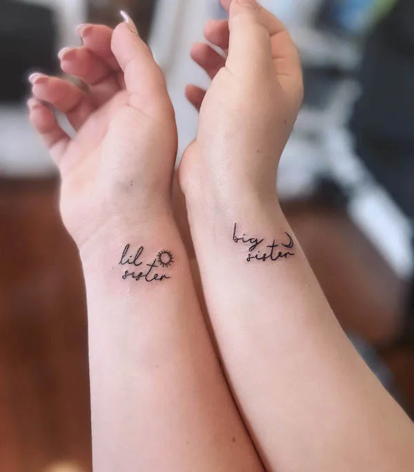 Our long awaited sister tattoos Big sister and lil sister with our life  line heart beat and heart for ou  Trendy tattoos Sister tattoo designs  Heartbeat tattoo