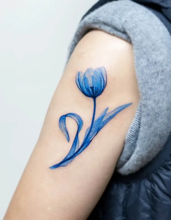 Blue flower sleeve tattoo by Pokhy