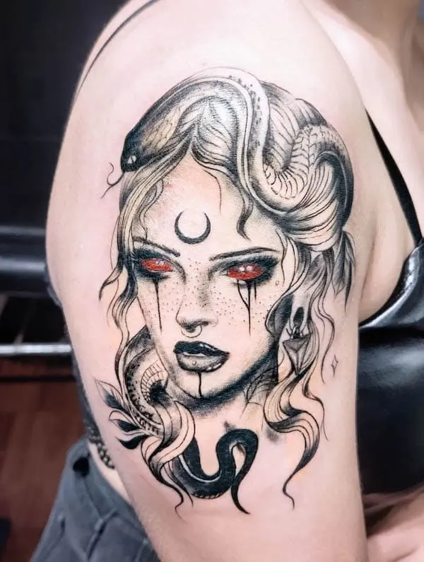 Crying blood Medusa tattoo by @point_black18