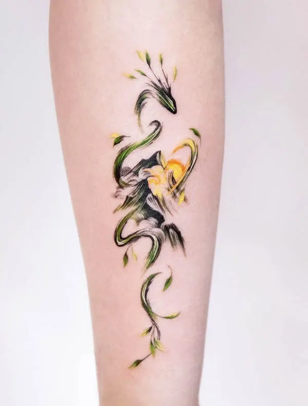 Dragon and mountain tattoo by @tattooist_zela