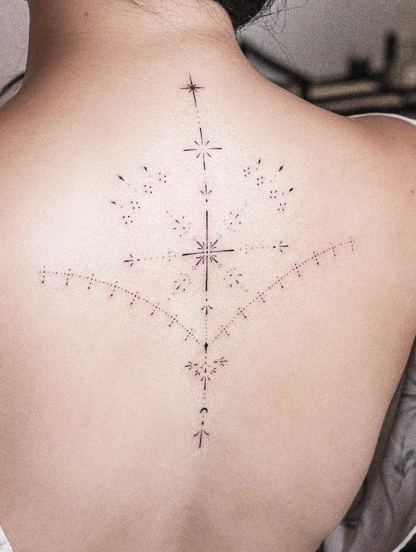 Fine line mandala back tattoo by @orma_tattoo