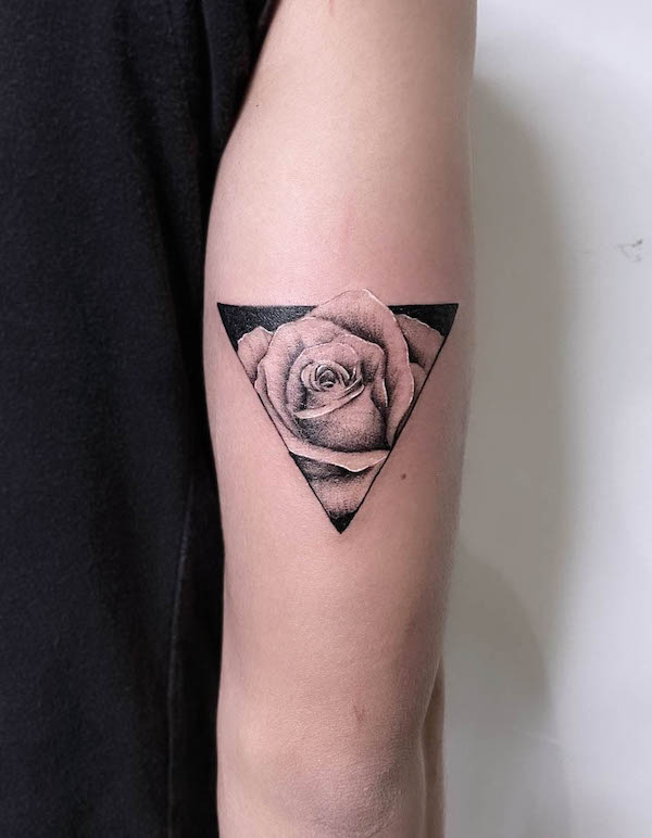 Triangle rose tattoo by @joven_inks