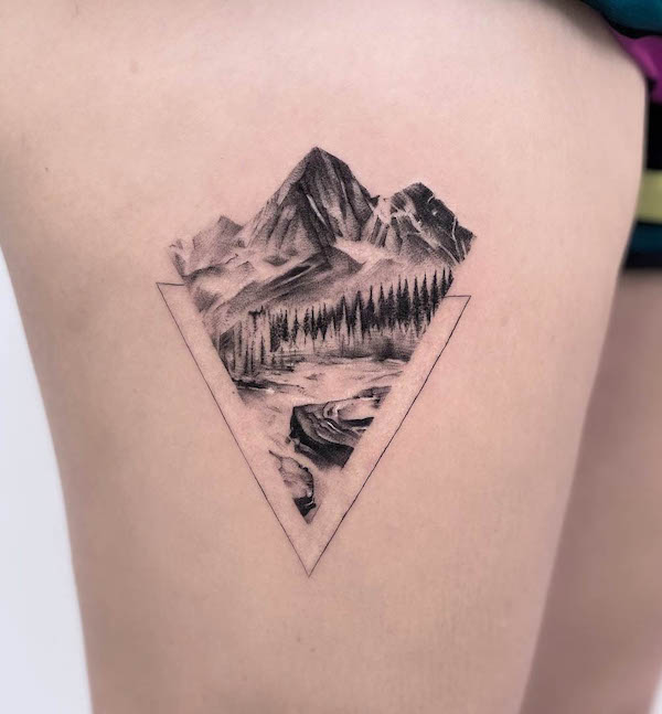 Tattoo uploaded by Claire  By ThomasEckeard mountains forest trees  landscape river  Tattoodo