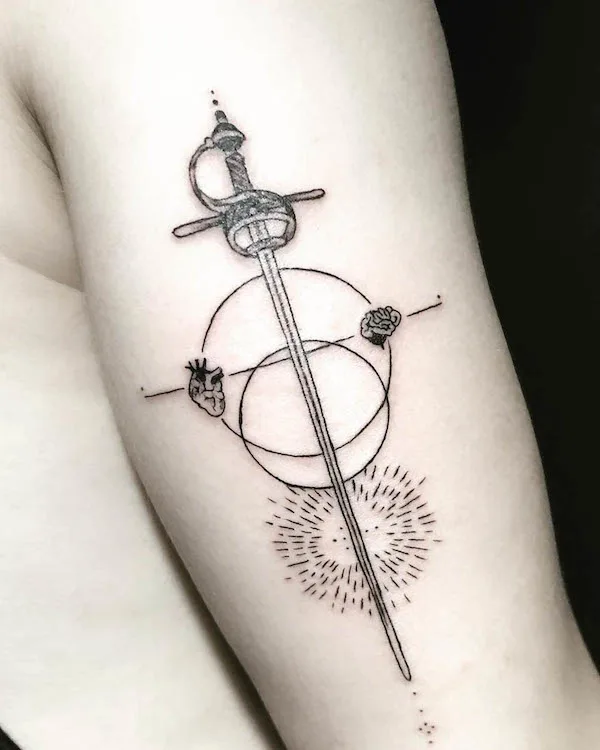Geometric sword tattoo by @exoticink.tattoostudio