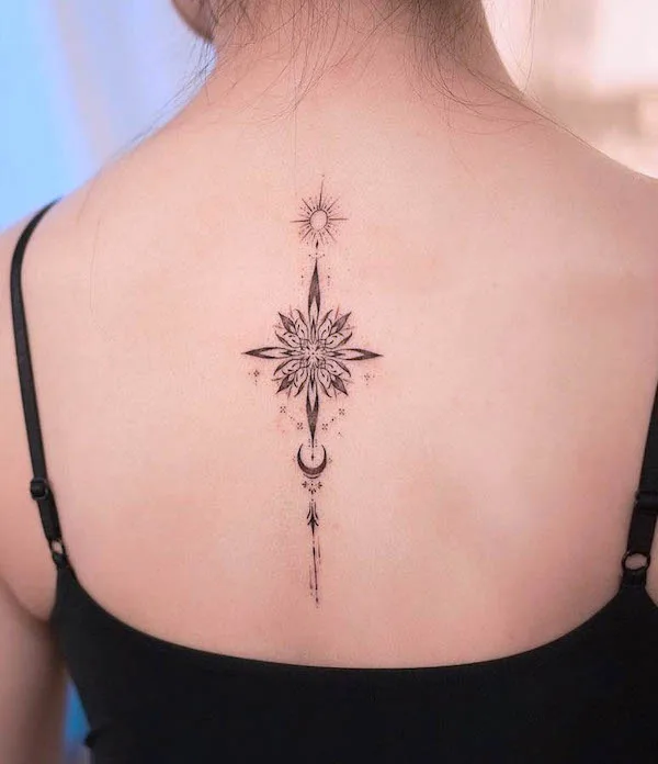 Girly mandala spine tattoo by @sukza__art