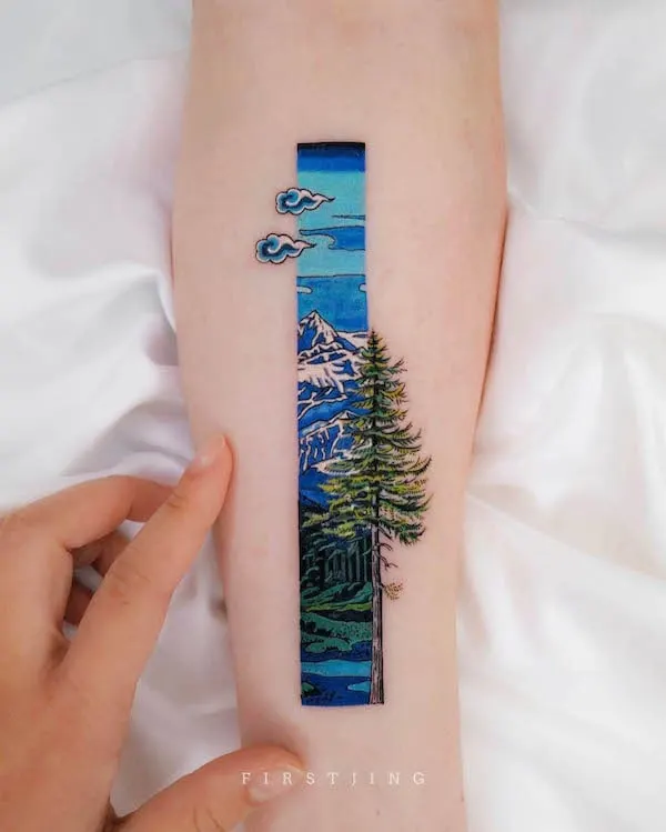 Horizontal mountain stripe tattoo by @firstjing