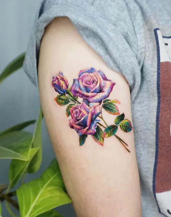 Iridescent rose tattoo by @non_lee_ink