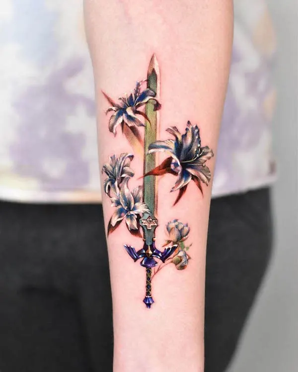 Lily and sword tattoo by @mooongnyum_tattoo
