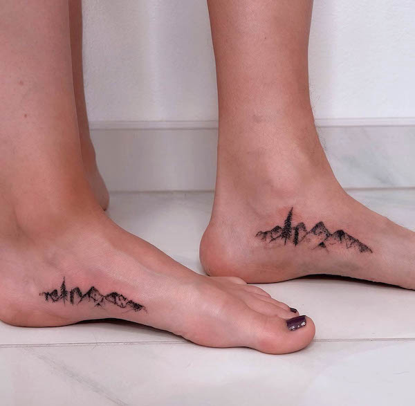 Triple mountain tattoo on the ankle  Tattoogridnet