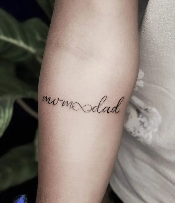 Mom dad forearm tattoo by @blue_heaven_tattooz