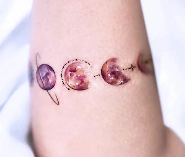 Moon phase bracelet tattoo by @yoda_ink