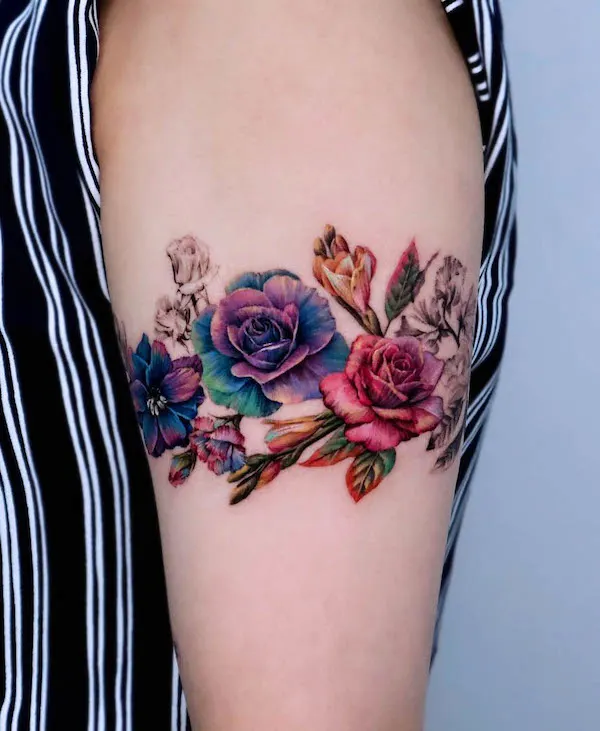 Realism rose armband tattoo by @non_lee_ink
