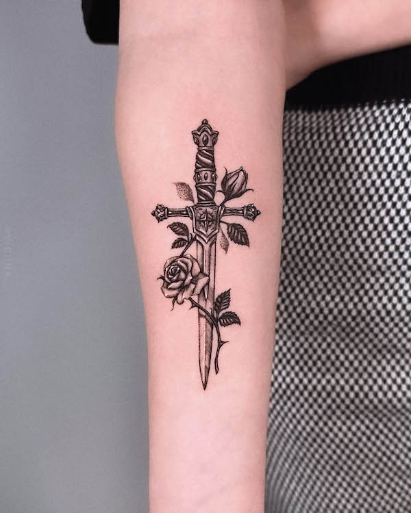 rose dagger tattoo 27122019 002 dagger tattoo tattoovaluenet   tattoovaluenet