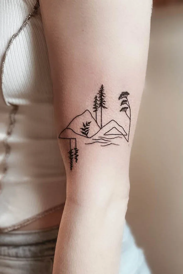 Simple mountain view tattoo by @makeamindfullmark