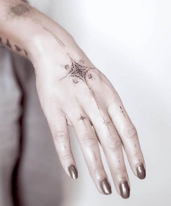 Small mandala hand tattoo by @reverie.berlin