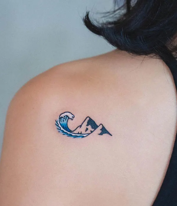Small simple waves and mountain tattoo by @bongkee_
