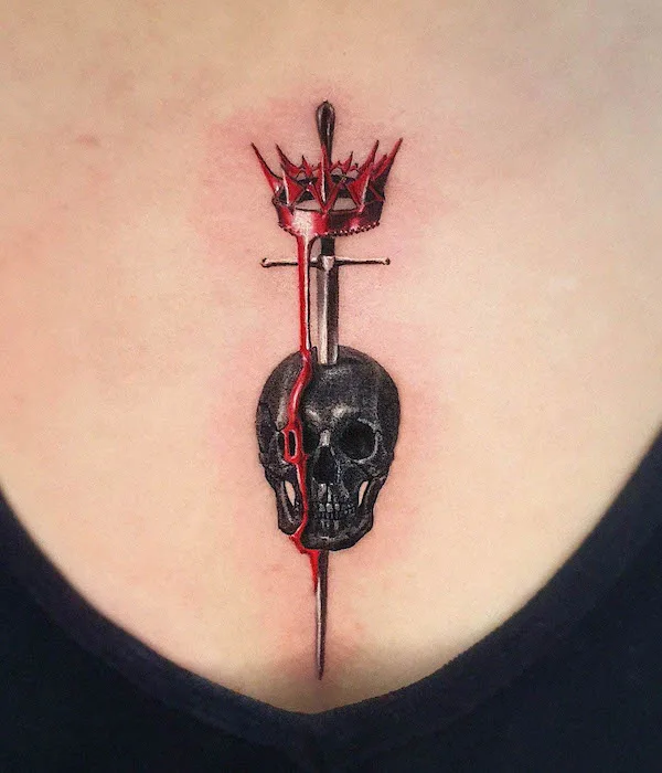 Stunning sword and skull tattoo by @jiro_painter