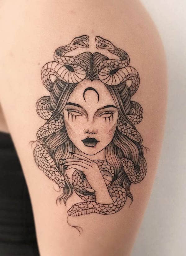 The lunar witch tattoo by @karen.leuch_.tattoo