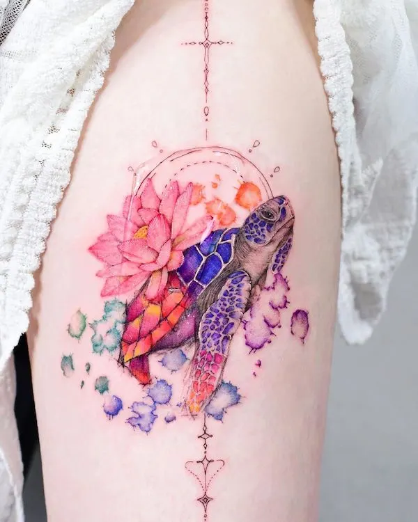 Turtle and lotus tattoo by @yerae_tt