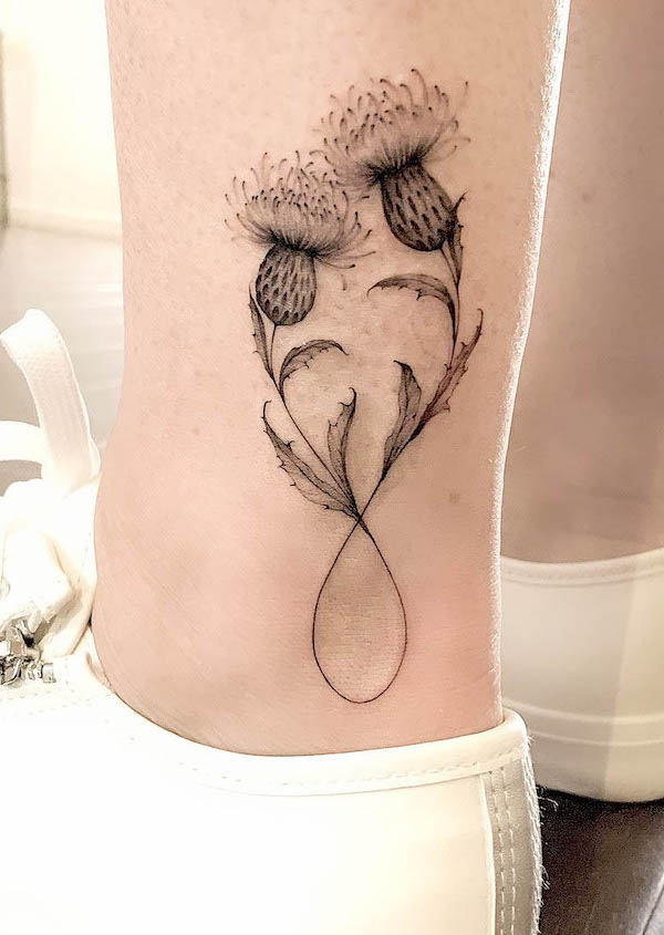Unique infinity ankle tattoo by @katyhayward_art