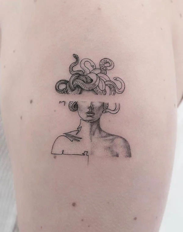 Unique small Medusa tattoo by @fleurnoiretattoo