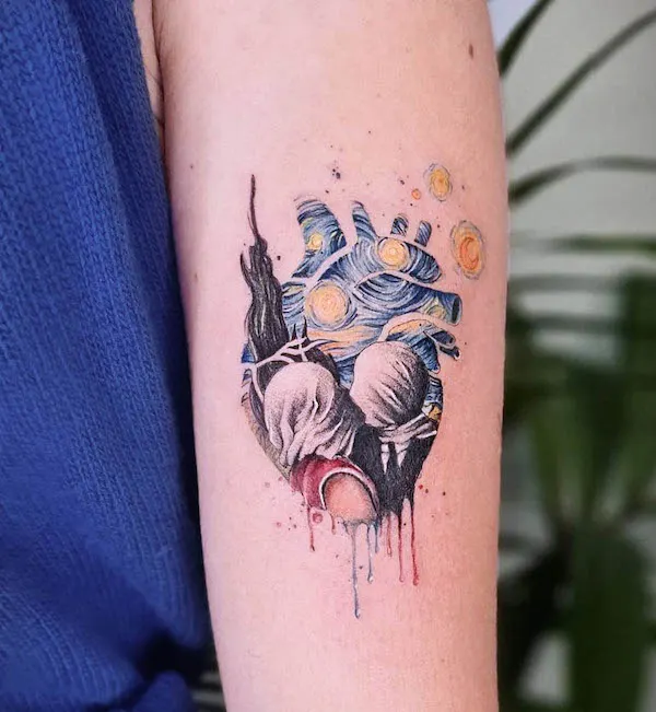 Artistic heart forearm tattoo by @barbara_corbucci_tattooer