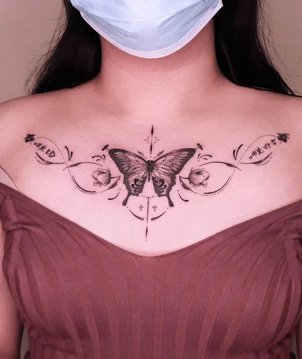 Butterfly Chest Tattoos with symbol