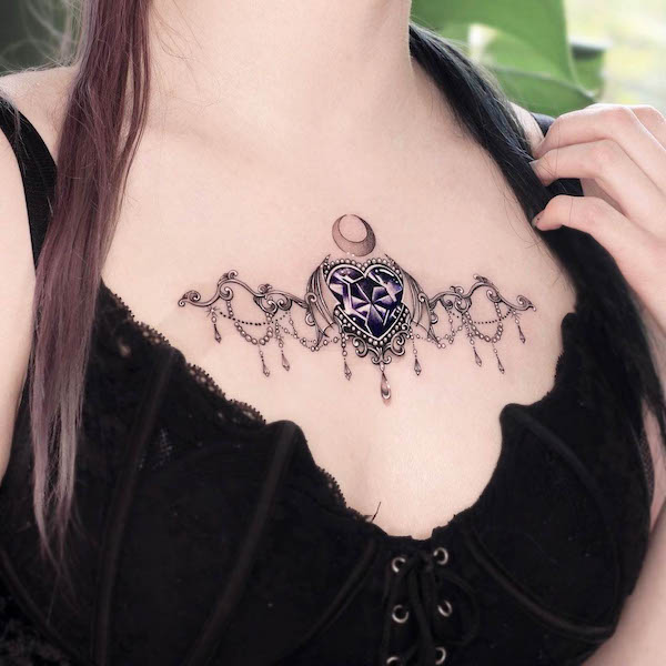 Gorgeous jewelry chest tattoo by @munsell_tattoo