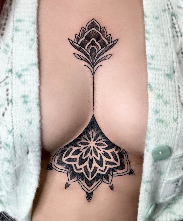 Lotus mandala underboob tattoo by @sanikshahi