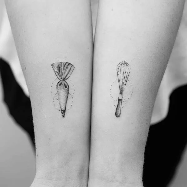 Matching forearm tattoos for bakers by @studiodaveink