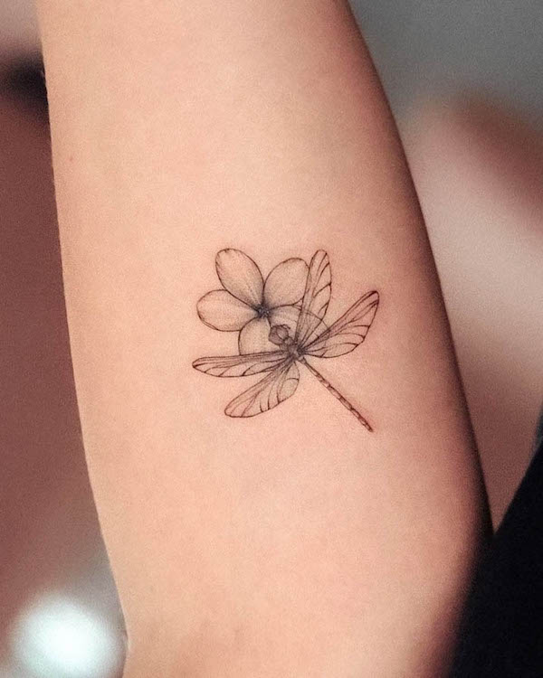 Dragonfly  Pink Flower Sketch Arm Piece