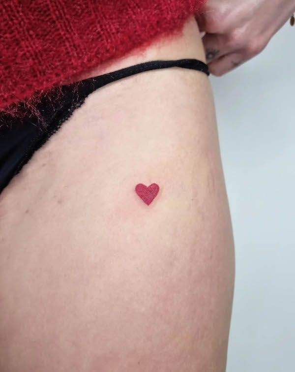 Red fine line heart tattoo  such a sweet placement and reminder of love  and self love  absolutely ADORE this tattoo thank you for  Instagram