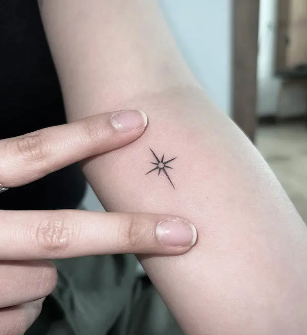 Tiny star forearm tattoo for women by @bbibbiclub.kr