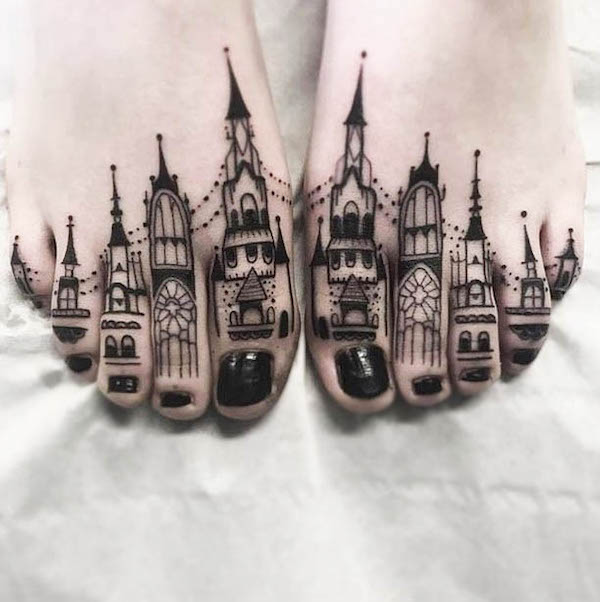 Buildings on the toes by @inkedmag