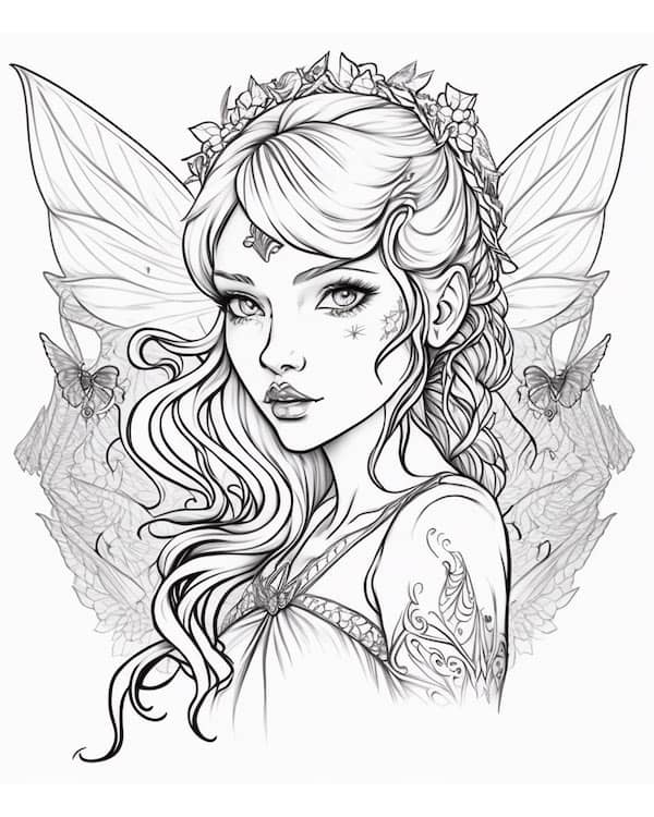 Butterfly fairy coloring page