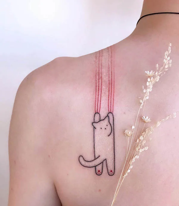 Cute cat scratch back tattoo by @satsuro.tats