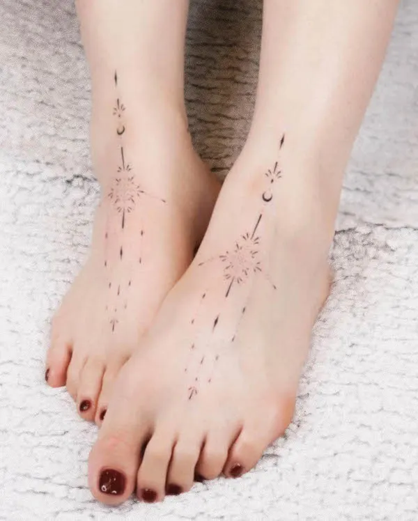 Dainty ornaments foot tattoos by @orma_tattoo