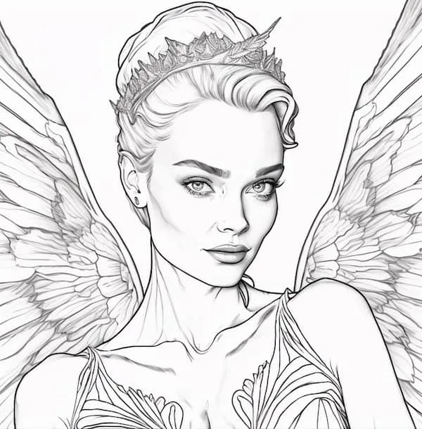 Detailed fairy coloring page for adults