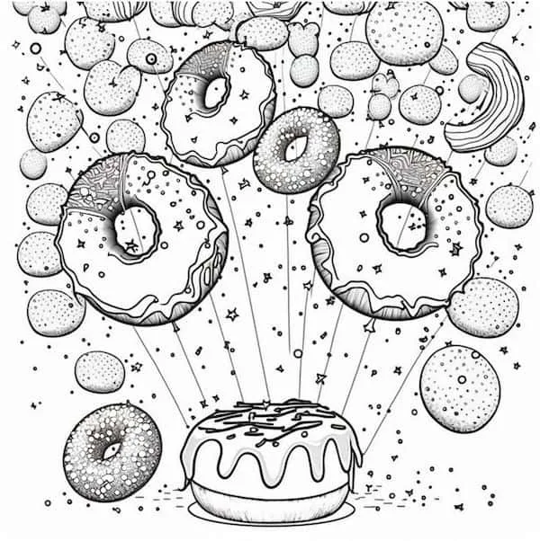 Donut balloons coloring page