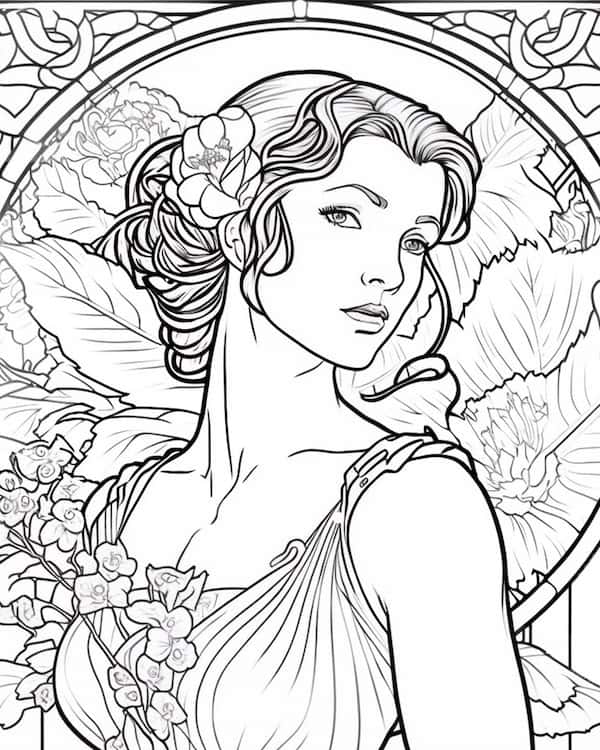 Elegant fairy in the garden coloring page